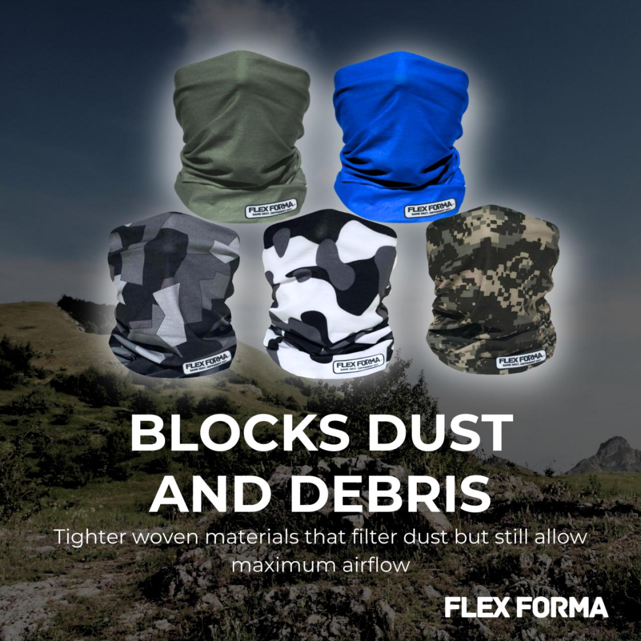 5Pack Dust Blocking Neck Gaiters (Camo+Plain)