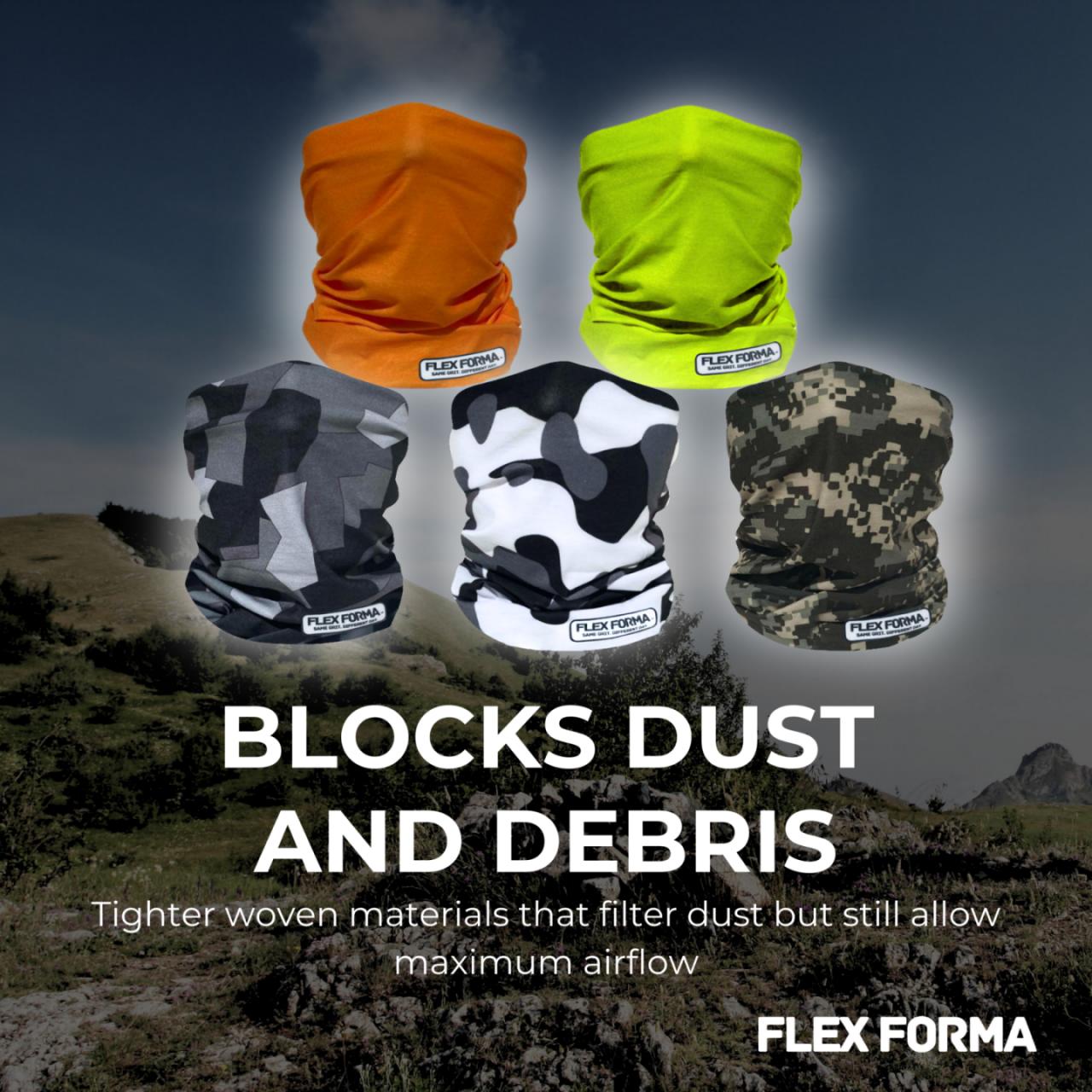 5Pack Dust Blocking Neck Gaiters (Camo+Solid)