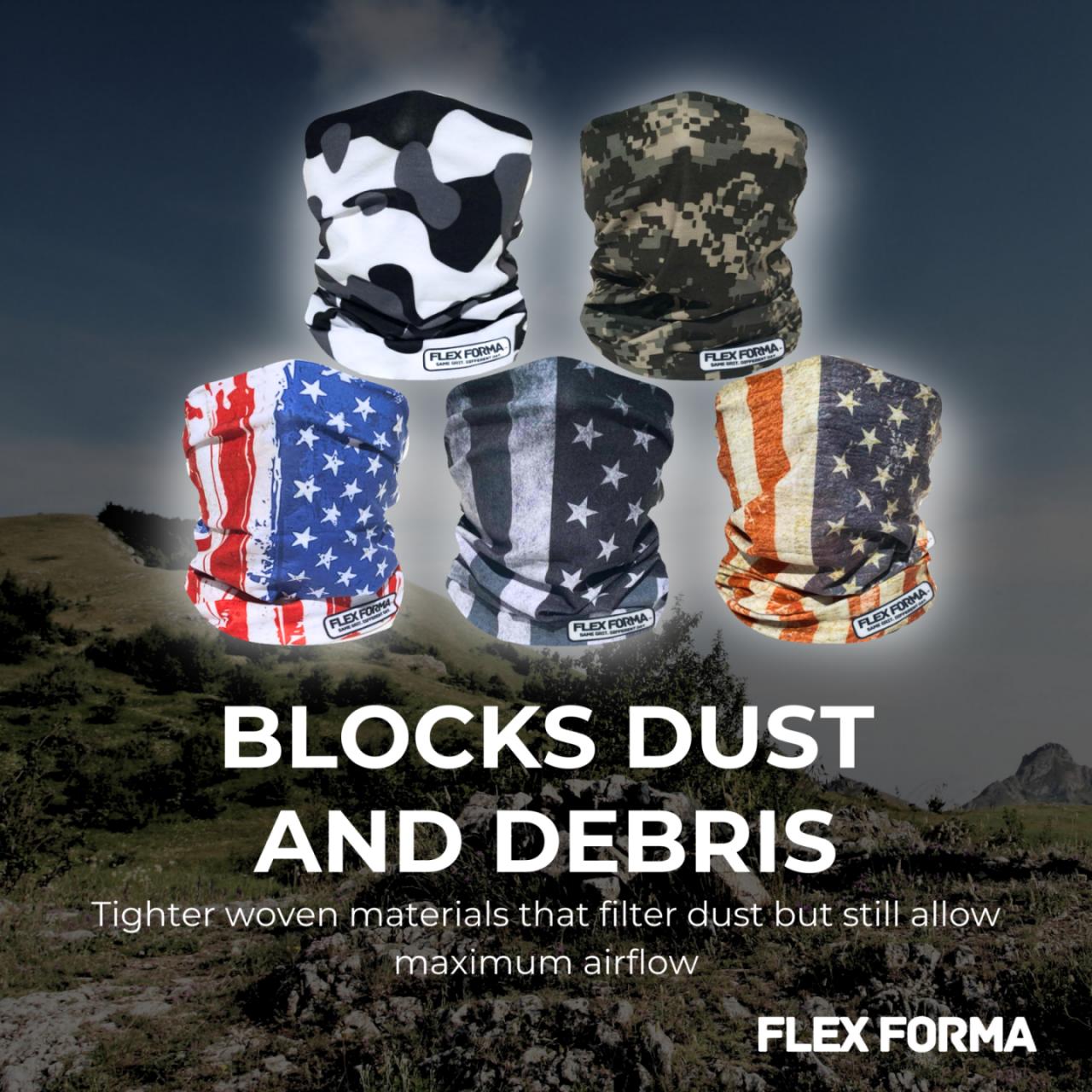 5Pack Dust Blocking Neck Gaiters (Patriotic+Camo)