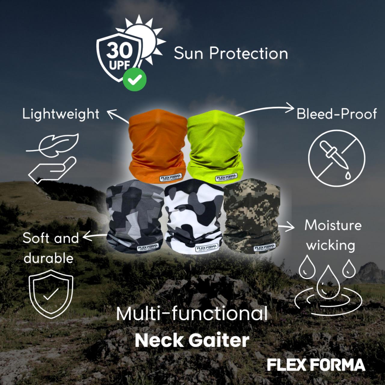 5Pack Dust Blocking Neck Gaiters (Camo+Solid)