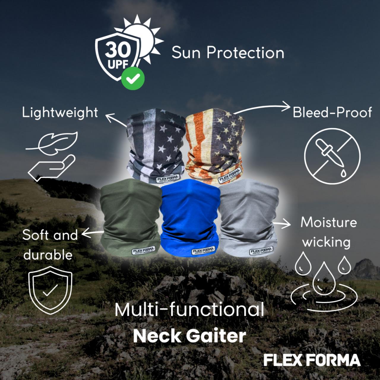 5Pack Dust Blocking Neck Gaiters (Plain+Patriotic)