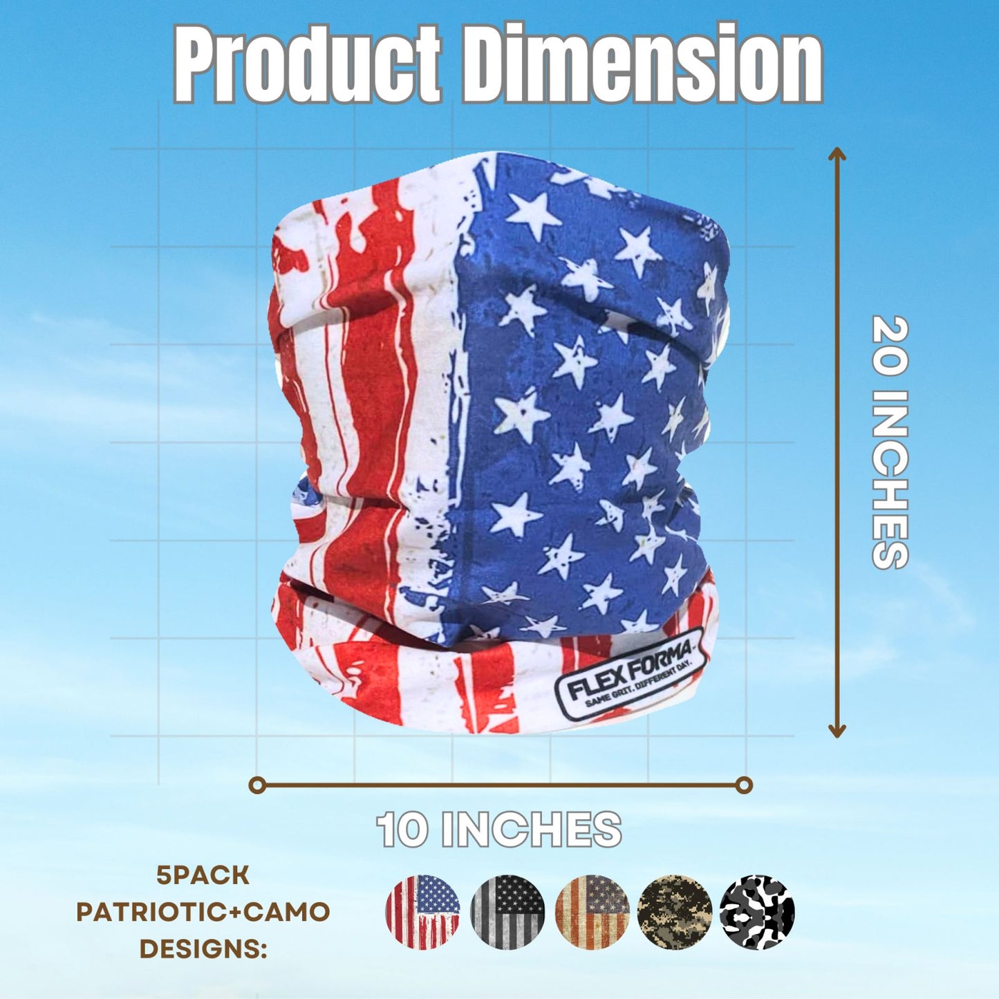 5Pack Dust Blocking Neck Gaiters (Patriotic+Camo)