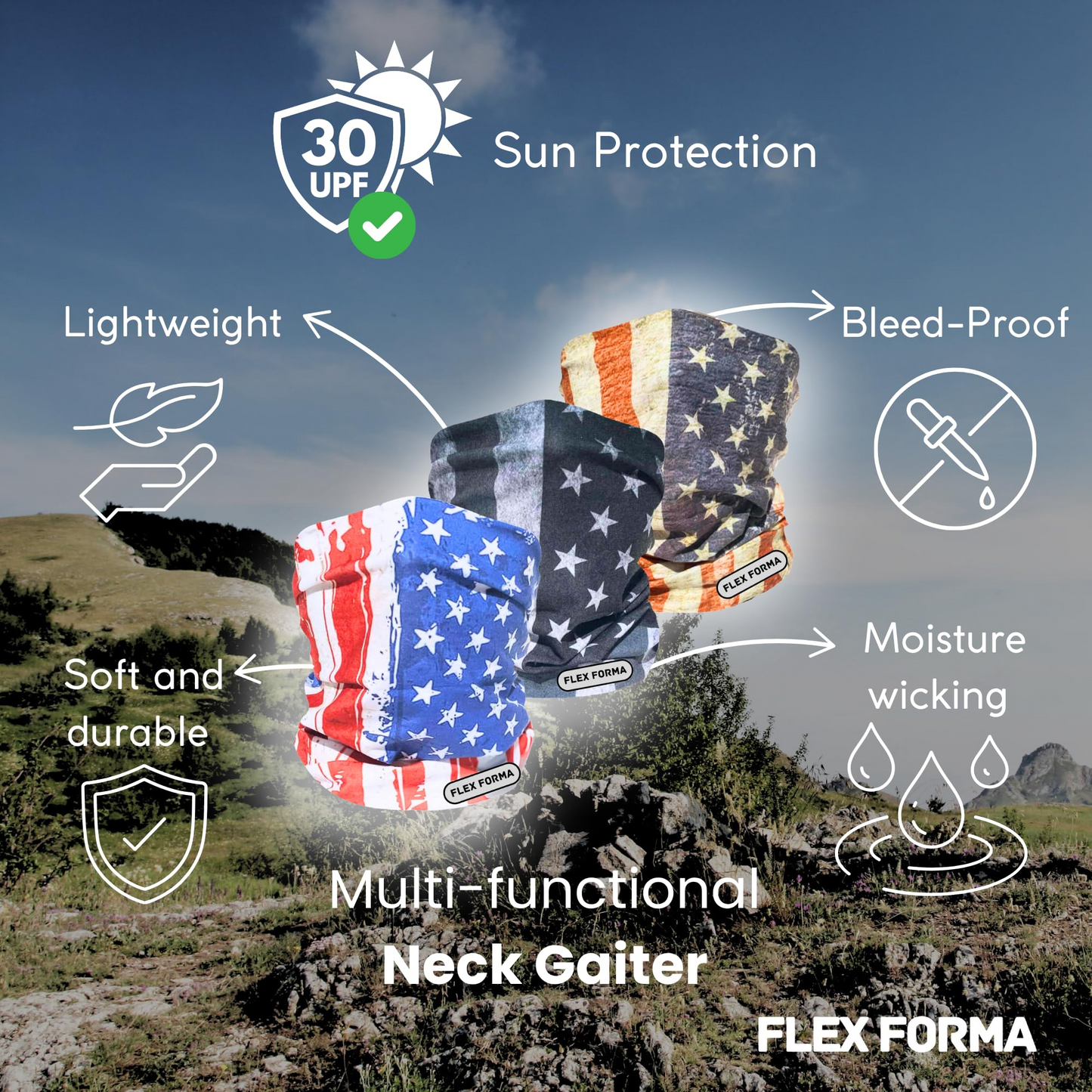 3Pack Multipurpose Neck Gaiters (Patriotic)