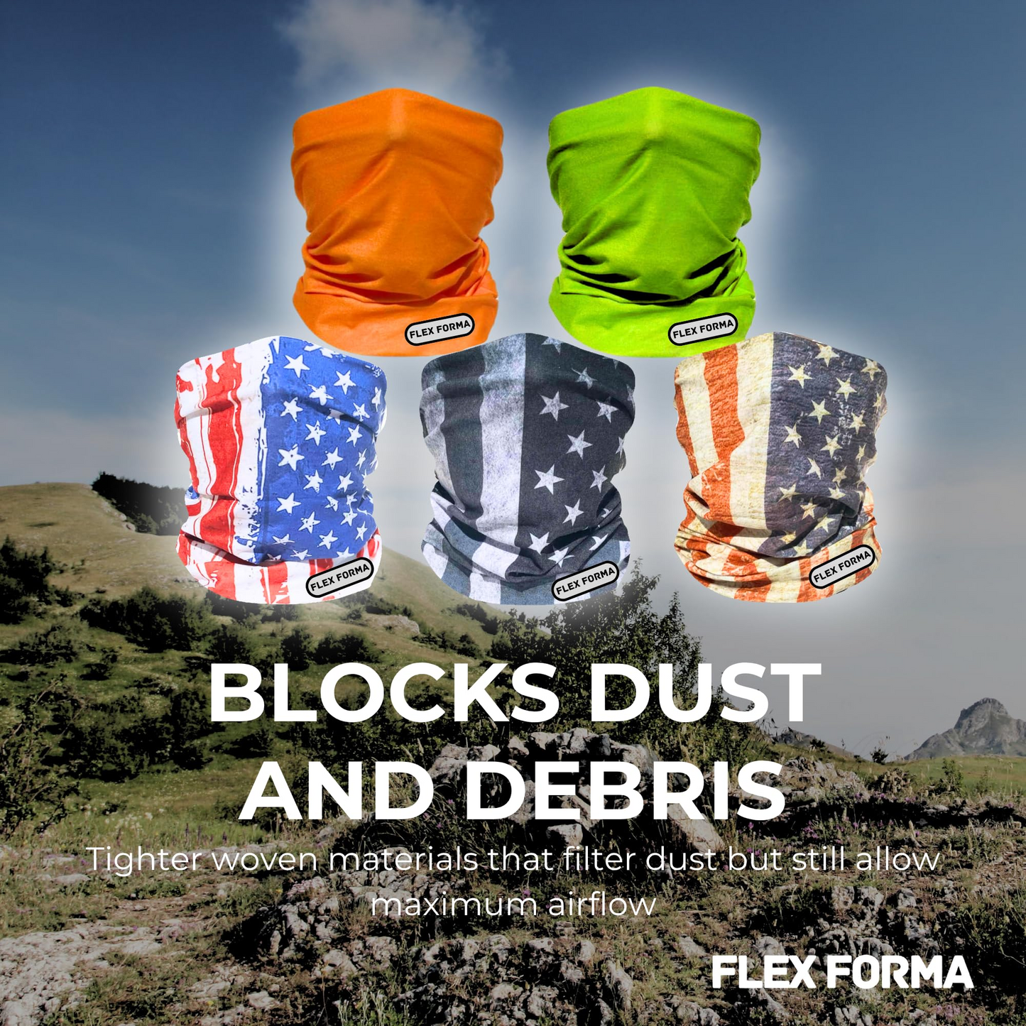 5Pack Dust Blocking Neck Gaiters (Patriotic+Solid)