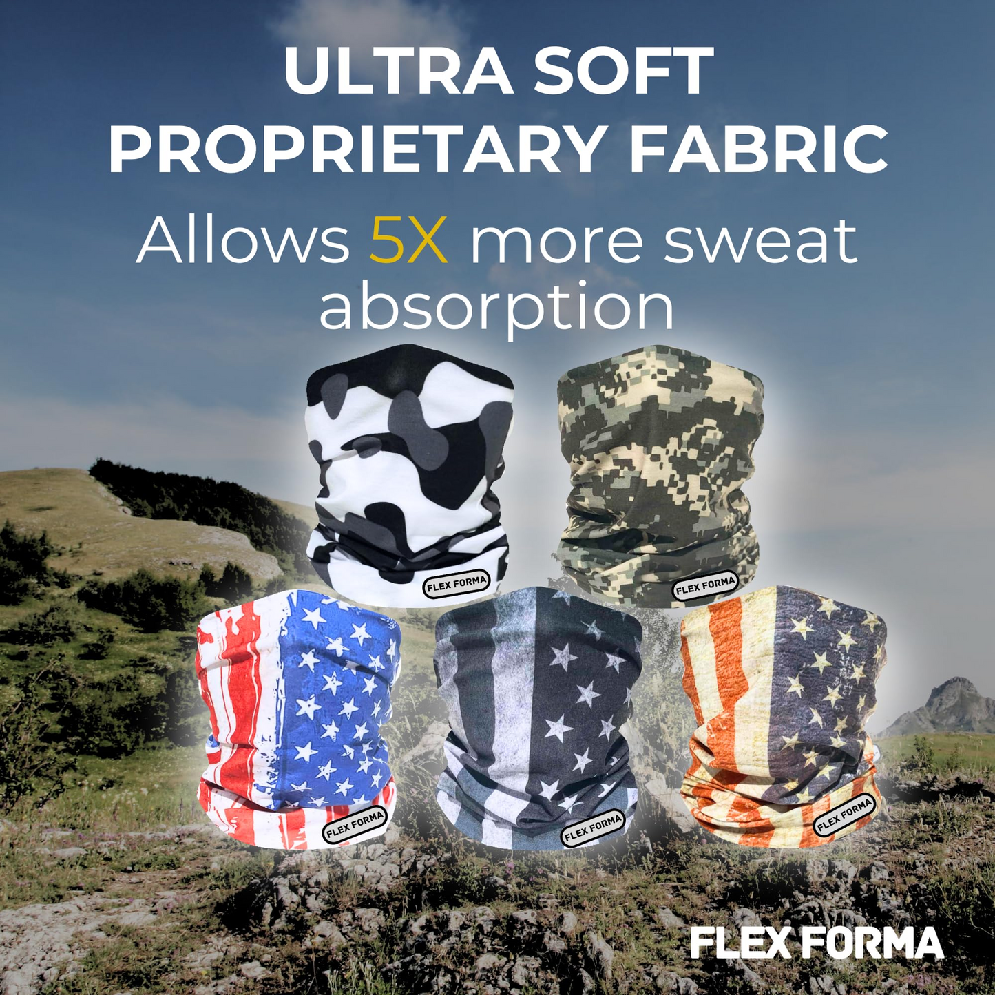 5Pack Dust Blocking Neck Gaiters (Patriotic+Camo)