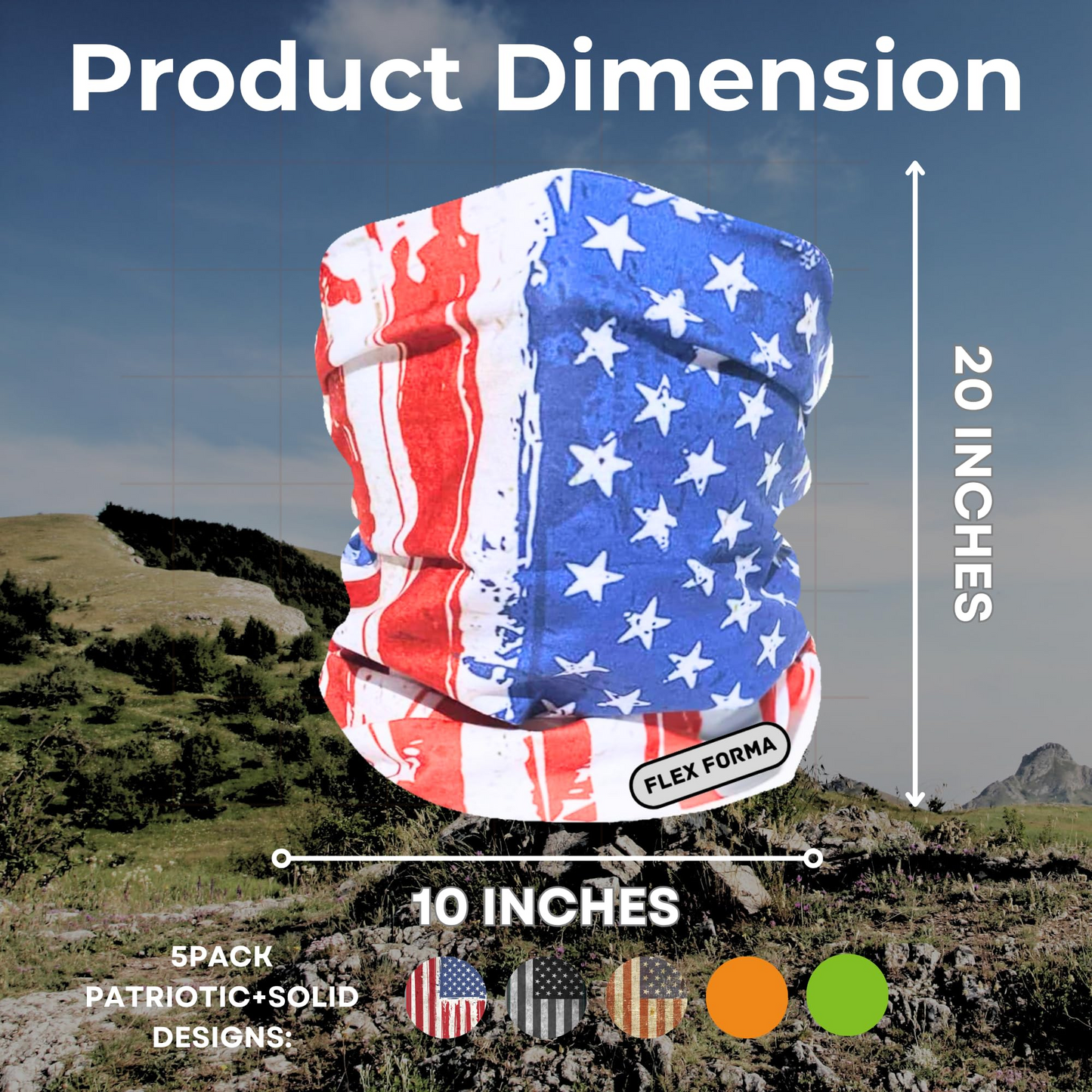 5Pack Dust Blocking Neck Gaiters (Patriotic+Solid)