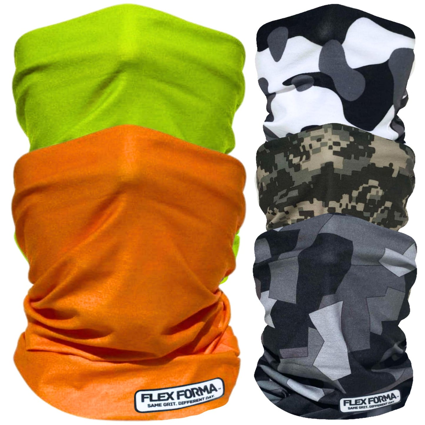 5Pack Dust Blocking Neck Gaiters (Camo+Solid)