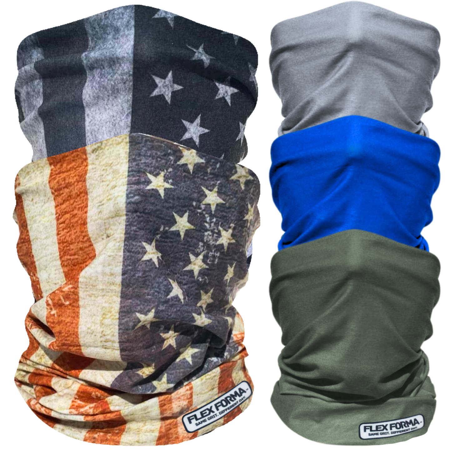 5Pack Dust Blocking Neck Gaiters (Plain+Patriotic)