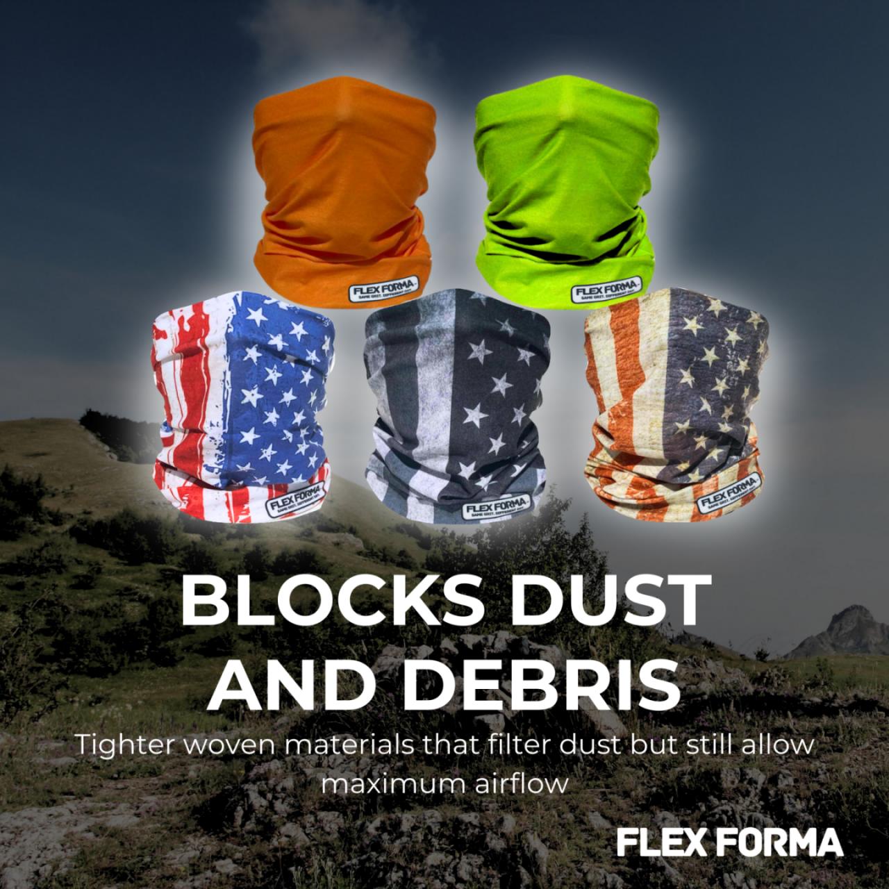 5Pack Dust Blocking Neck Gaiters (Patriotic+Solid)