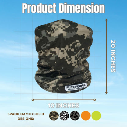 5Pack Dust Blocking Neck Gaiters (Camo+Solid)