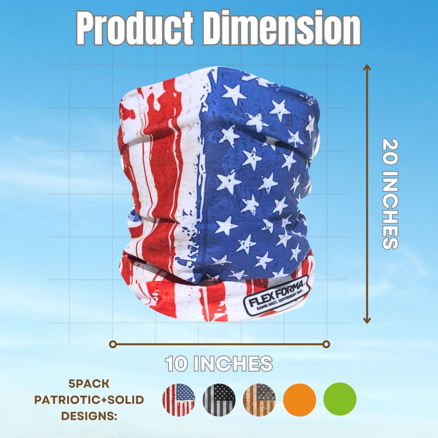5Pack Dust Blocking Neck Gaiters (Patriotic+Solid)