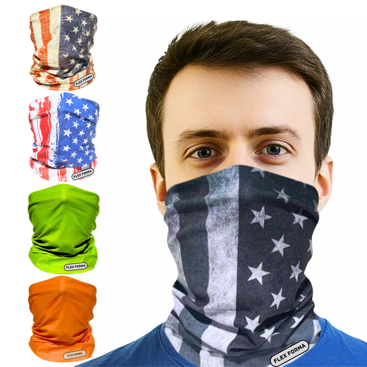 5Pack Dust Blocking Neck Gaiters (Patriotic+Solid)
