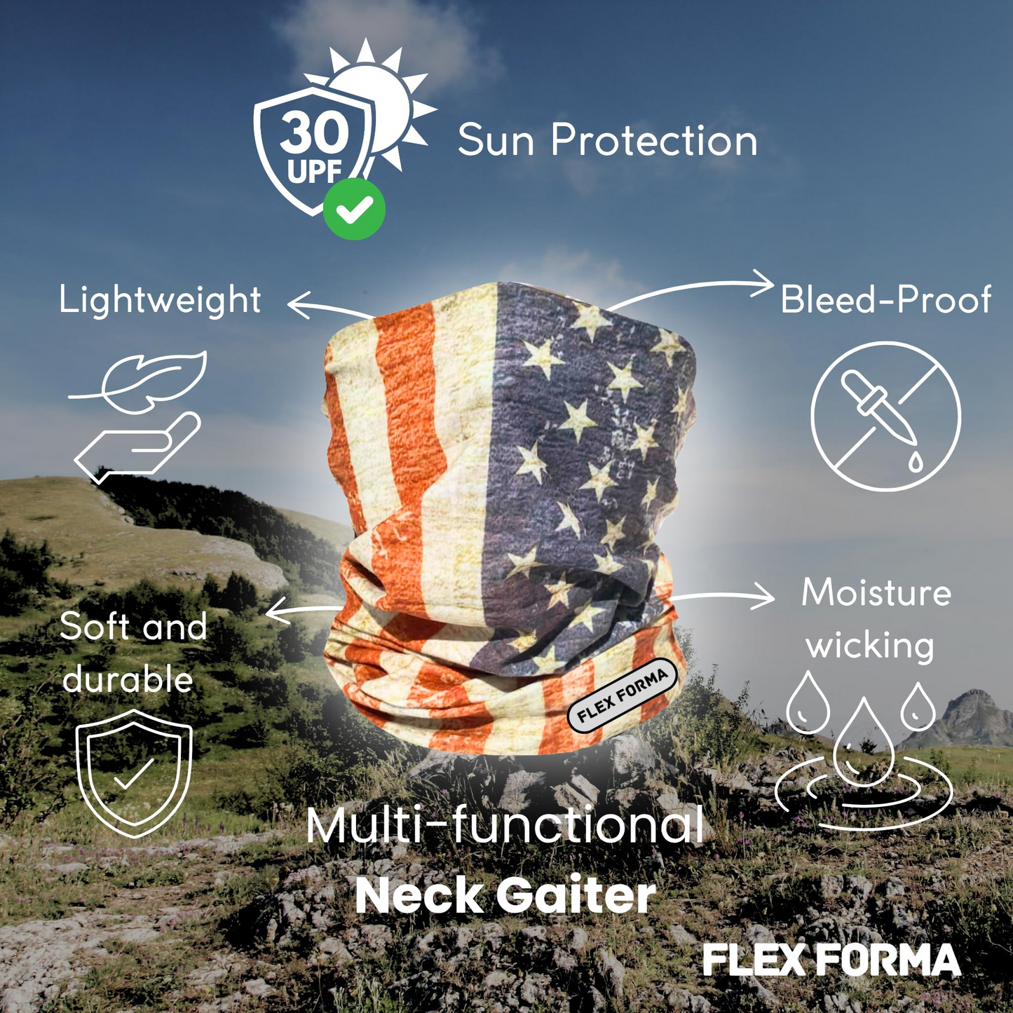 5Pack Dust Blocking Neck Gaiters (Plain+Patriotic)