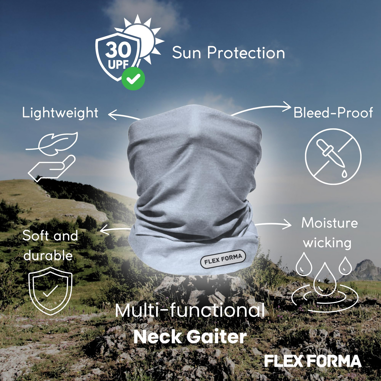 Plain Color Cooling Neck Gaiter (Gray)