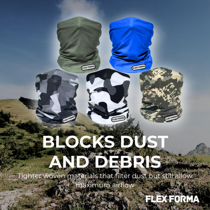 5Pack Dust Blocking Neck Gaiters (Camo+Plain)