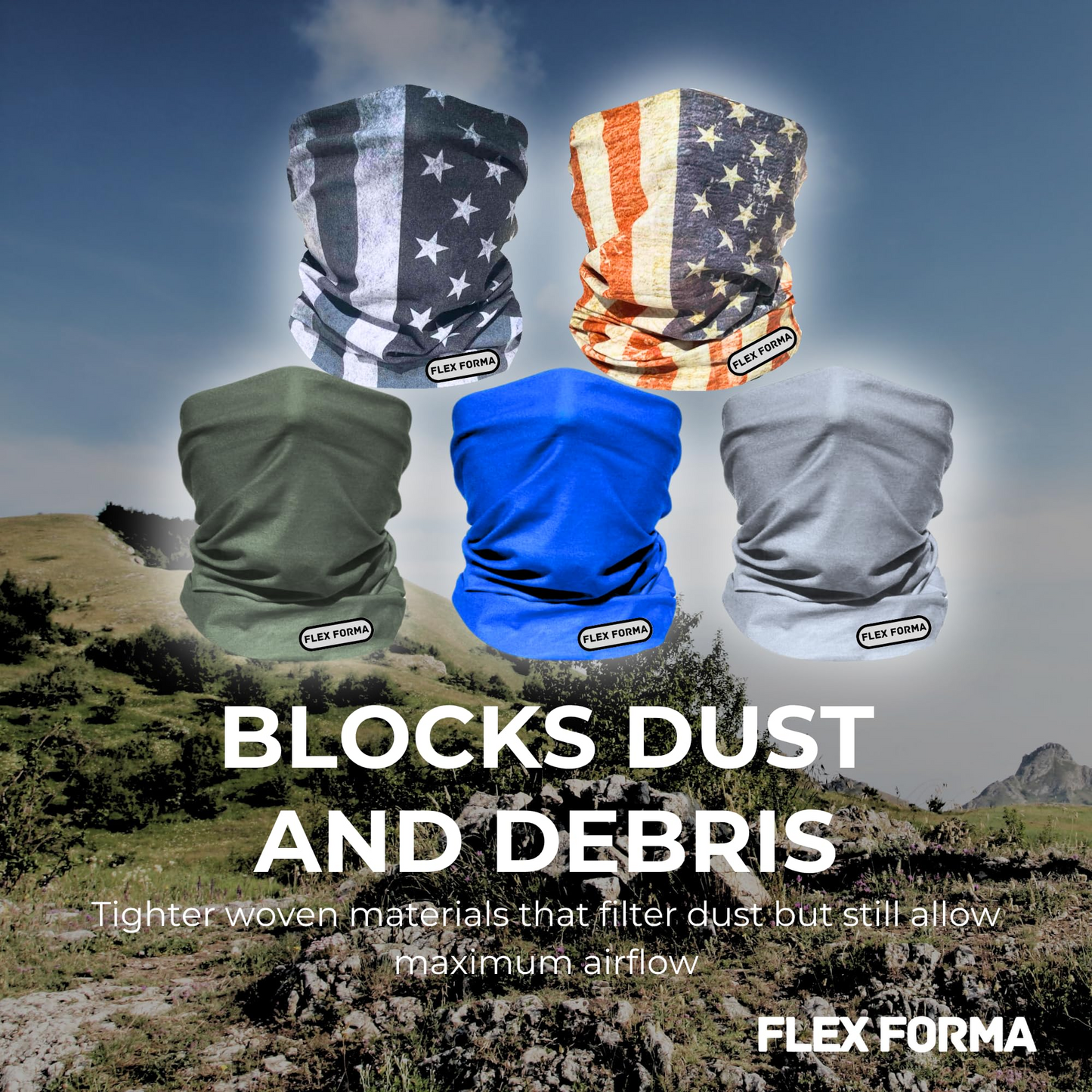 5Pack Dust Blocking Neck Gaiters (Plain+Patriotic)