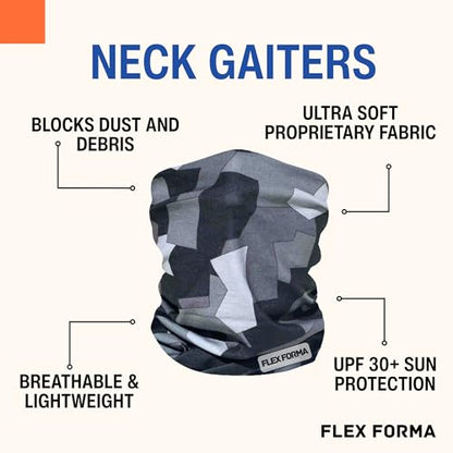 Clear Anti-Fog Safety Glasses + Neck Gaiter | Scratch & Impact Resistant Eyewear and Face Cover Bundle for Work & Outdoor (Camo Gray)