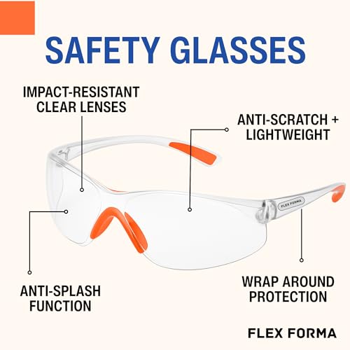 Clear Anti-Fog Safety Glasses + Neck Gaiter | Scratch & Impact Resistant Eyewear and Face Cover Bundle for Work & Outdoor (Dark Green)