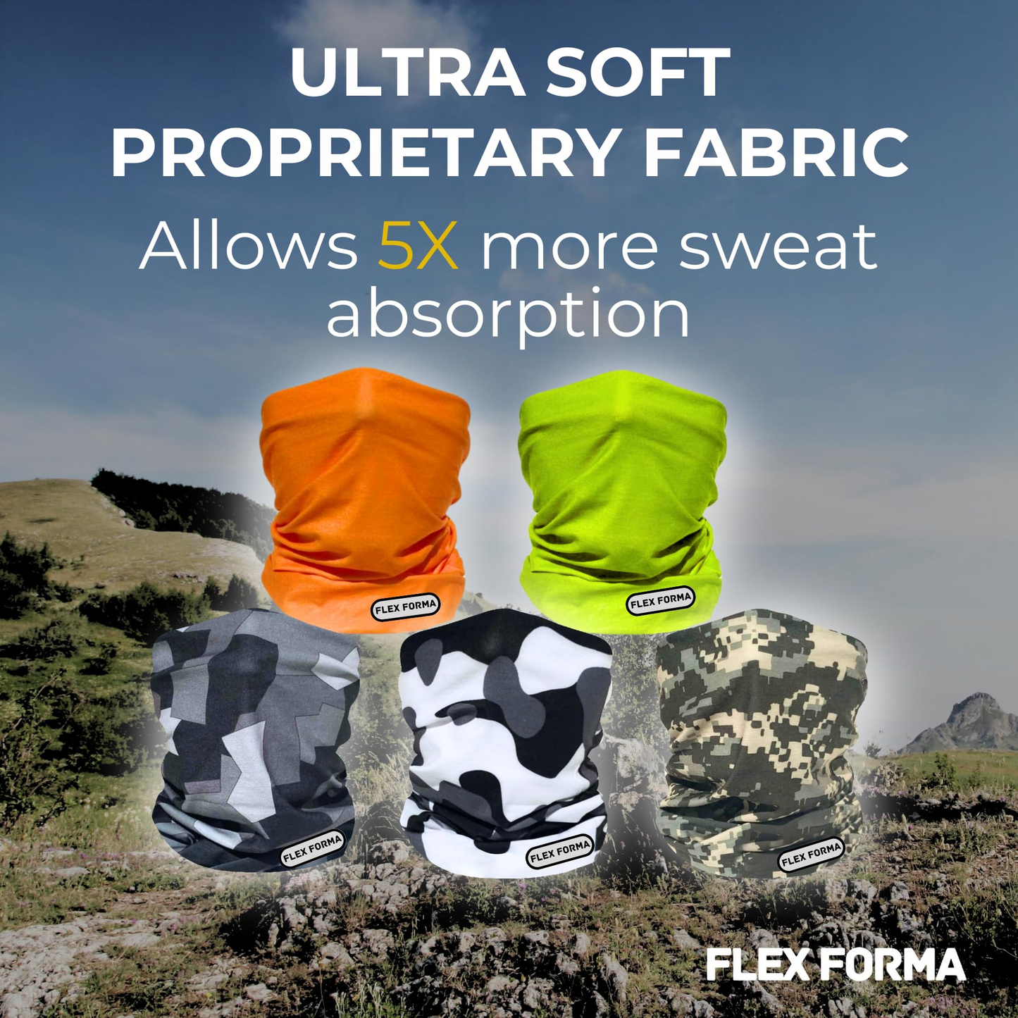 5Pack Dust Blocking Neck Gaiters (Camo+Solid)