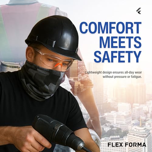 Clear Anti-Fog Safety Glasses + Neck Gaiter | Scratch & Impact Resistant Eyewear and Face Cover Bundle for Work & Outdoor (Gray)