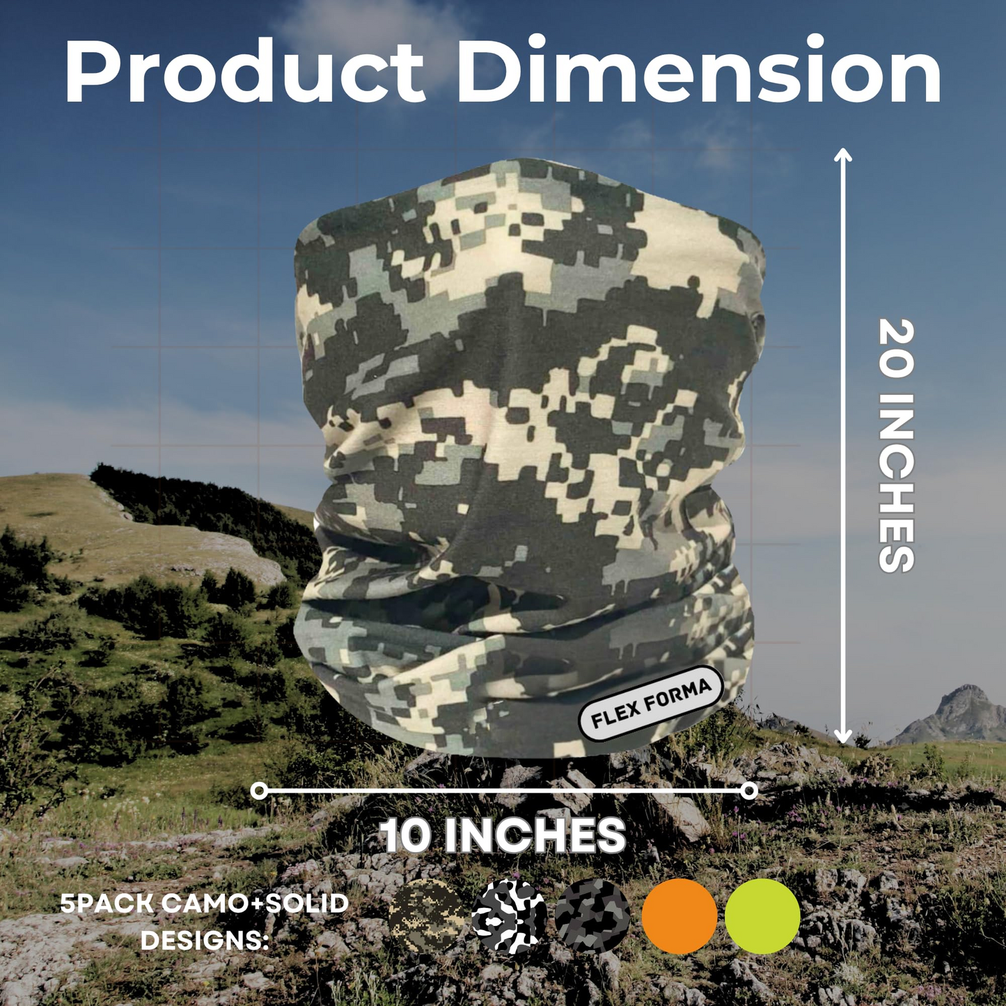 5Pack Dust Blocking Neck Gaiters (Camo+Solid)