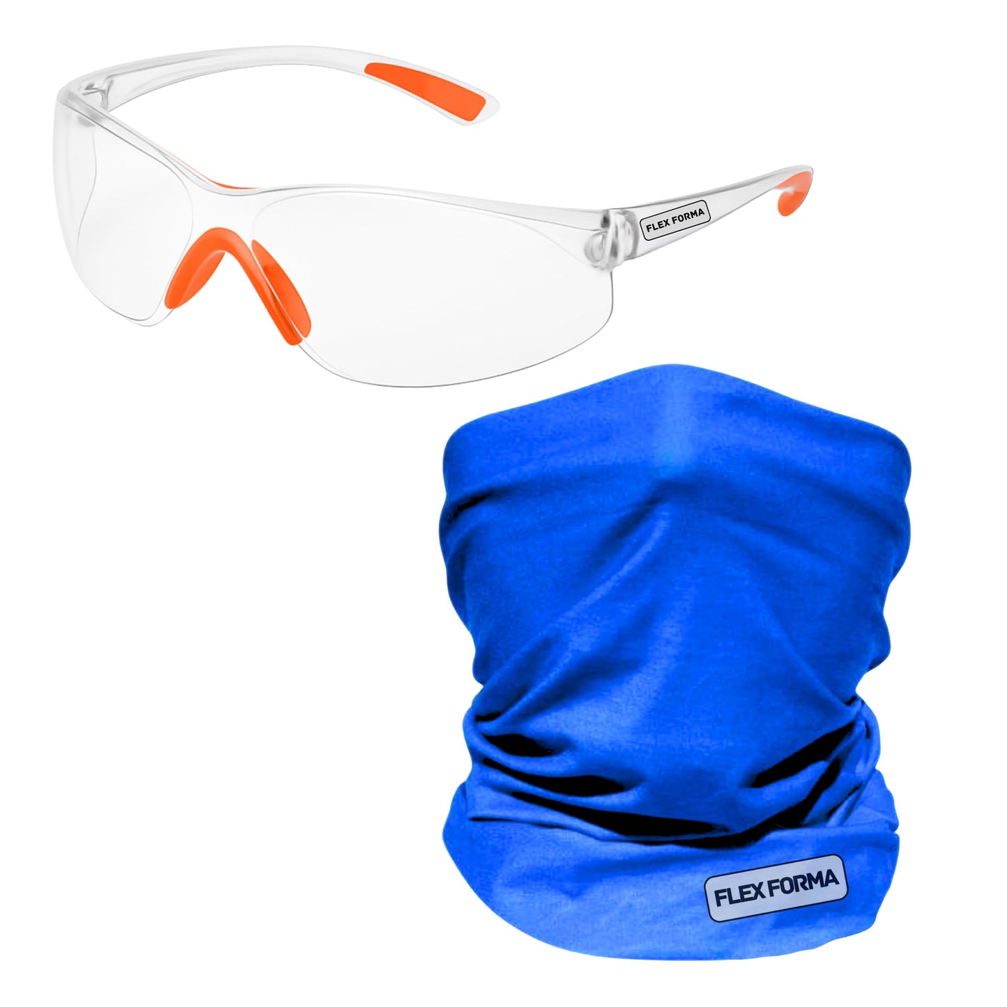 Clear Anti-Fog Safety Glasses + Neck Gaiter | Scratch & Impact Resistant Eyewear and Face Cover Bundle for Work & Outdoor (Navy Blue)