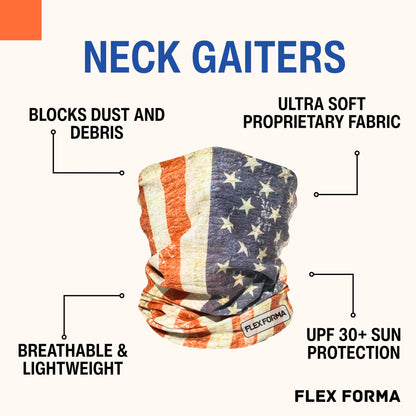 Clear Anti-Fog Safety Glasses + Neck Gaiter | Scratch & Impact Resistant Eyewear and Face Cover Bundle for Work & Outdoor (Patriotic Rustic)