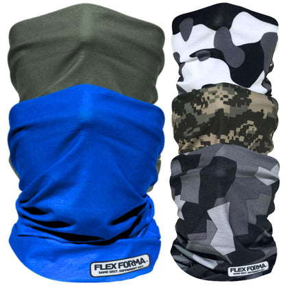 5Pack Dust Blocking Neck Gaiters (Camo+Plain)