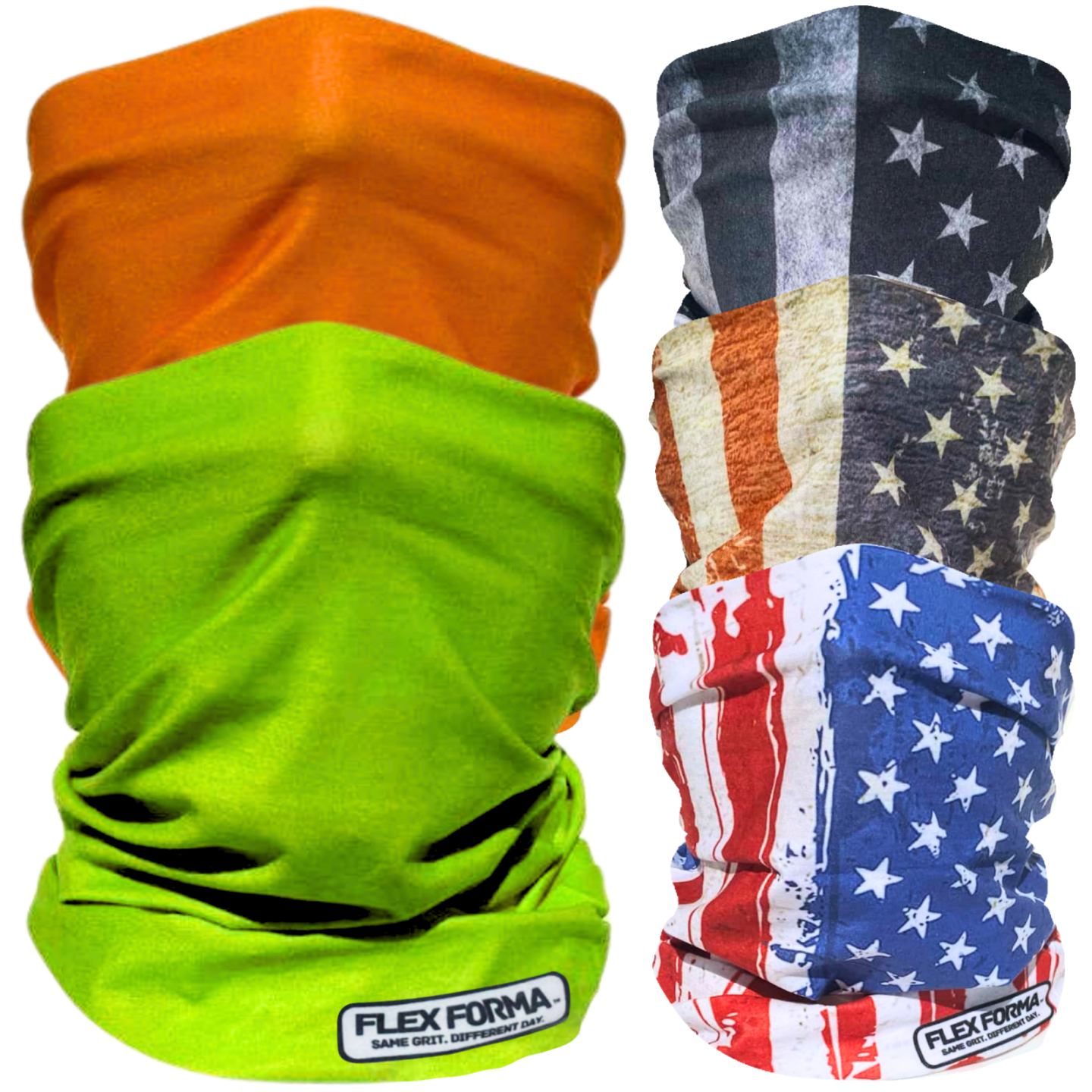 5Pack Dust Blocking Neck Gaiters (Patriotic+Solid)
